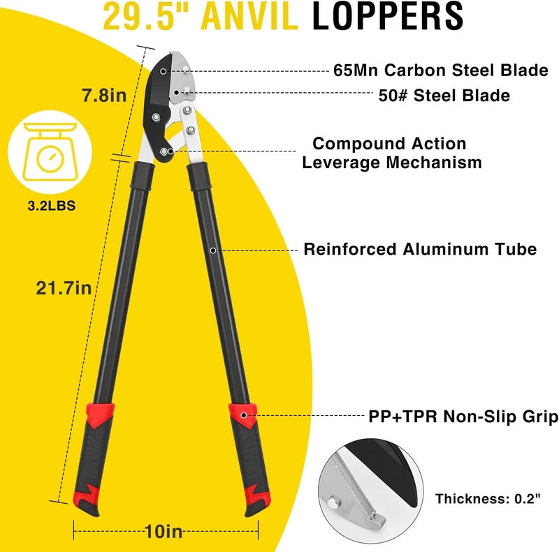 Yesker 29.5" Loppers Heavy Duty Tree Trimmer Sharp Anvil Blade Bypass Loppers up to 1.6 Inch Dia Cut Capacity Compound Action System Limb Branch Cutter Ideal for Tree Trimming Garden Maintenance - Image 3